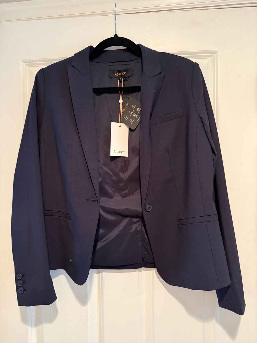 Quince Womens's Navy Blazer - Classic Single-Button Suit Jacket